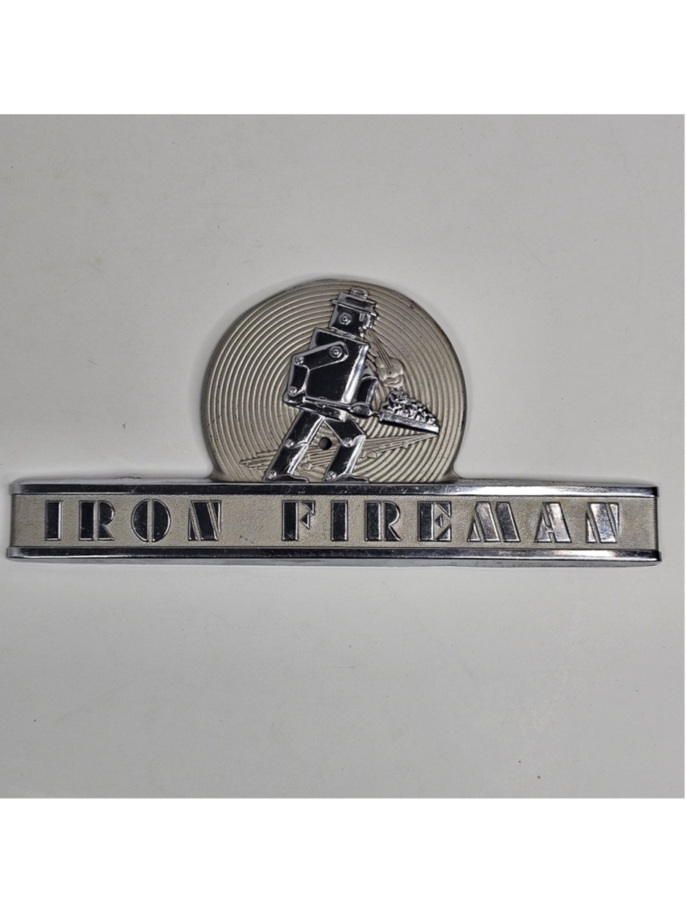 Vintage Iron Fireman Metal Emblem Badge Plaque Furnace Boiler Advertising Sign